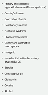 Possible causes of secondary hypertension