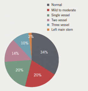 Figure 1. Angiographic findings after coronaryangiography (CA) in 2,094 cases