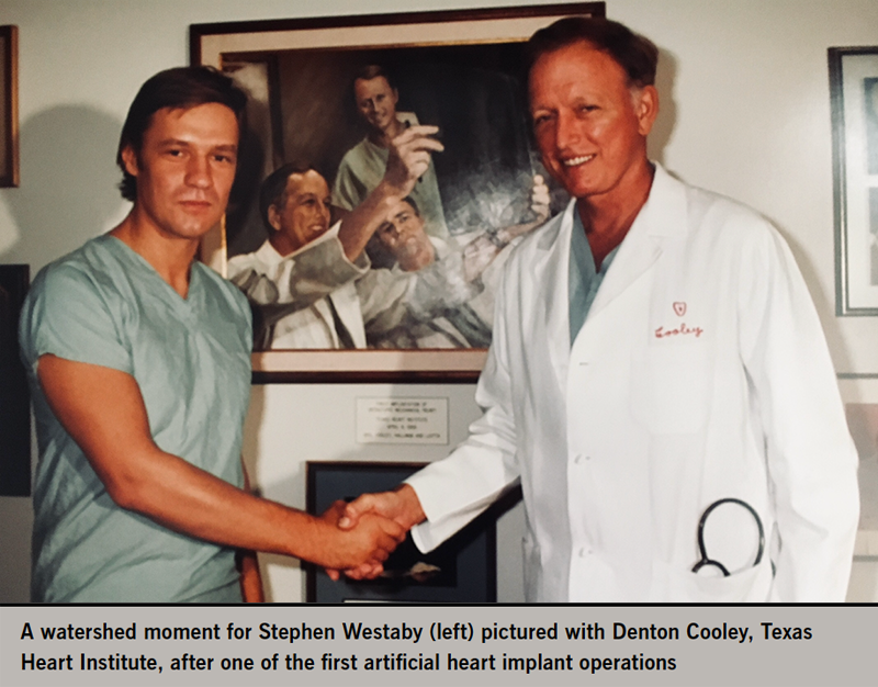 A watershed moment for Stephen Westaby (left) pictured with Denton Cooley, Texas Heart Institute, after one of the first artificial heart implant operations